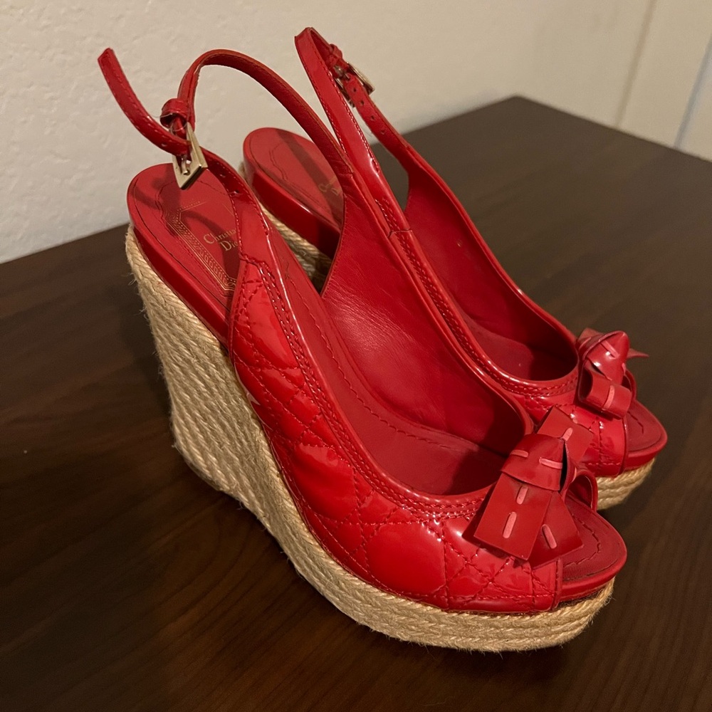 Christian Dior Red Wedge Sandals